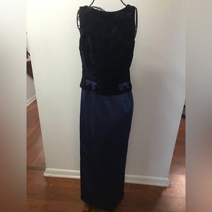 Vtg. Jessica McClintock Gown Dress Black Velvet Blue Maxi